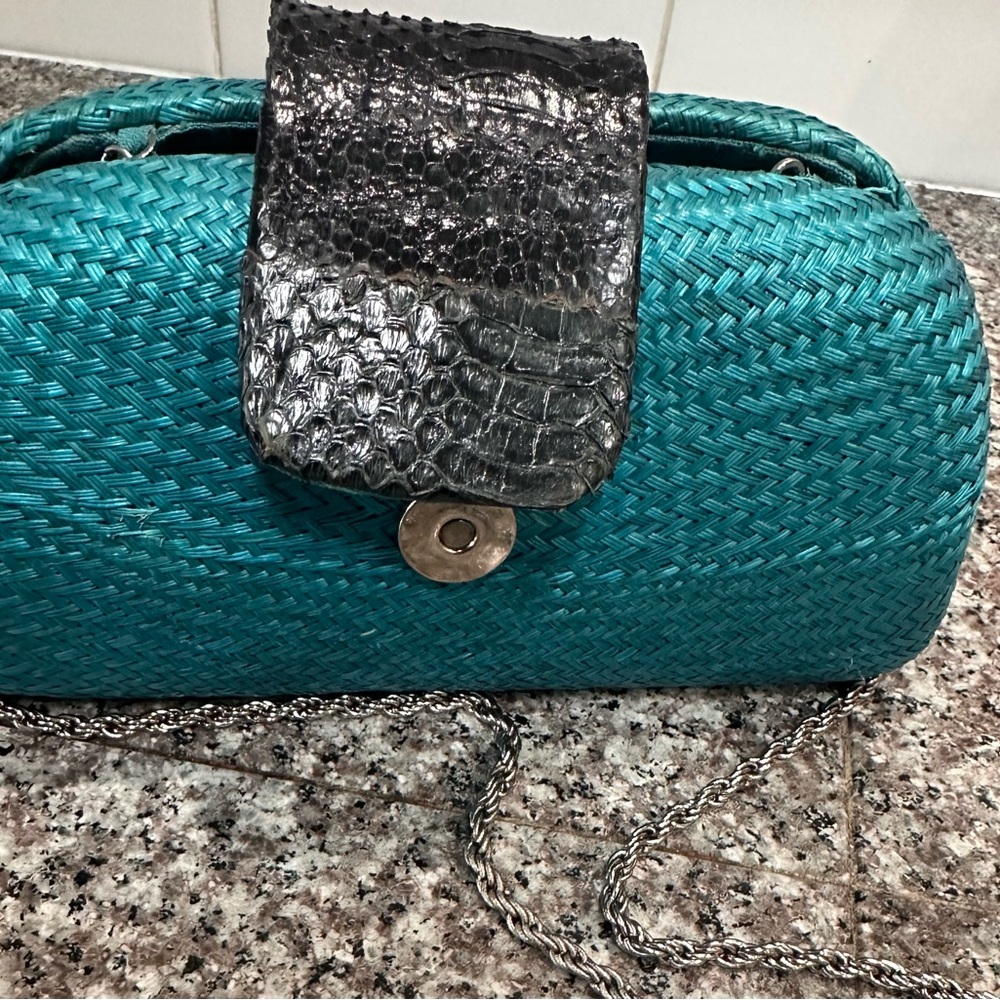 John Carlo snakeskin/woven Shoulder Bag/clutch with (teal, black, green)